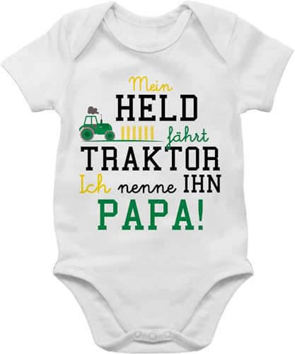 Baby Body Junge Mädchen - Traktoren - Mein Held fährt Traktor - 6/12 Monate - Weiß - geburt geschenk body. landwirt dad bodys mit sprüche trecker landwirtschaft papa babybody sprüchen eltern