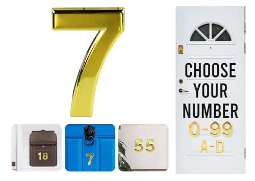Numeri per porta da 3 '' Stick On Numero civico Oro ABS Autoadesivo Oro 3D Numeri civici per porte, caselle postali, numero di porta delle camere d'albergo (7)