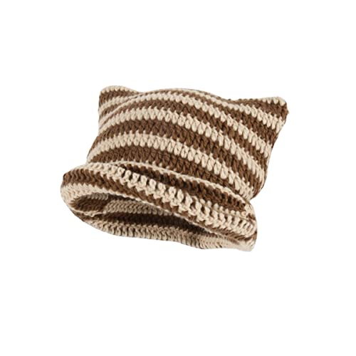 Fairy Grunge Beanie Y2K Chat dans le chapeau à rayures Crochet Chapeau souple Hiver Chaud Tricoté Alt Headwear Accessoires, café, Taille M Cover