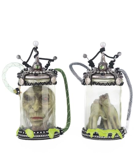 Katherine's Collection 2025 Chaotic Specimen Jars Set of 2 - Glass and Resin Sculpted, Individually Filled with Lifelike Monstrous Features, Topped with Metallic Wires and Hoses
