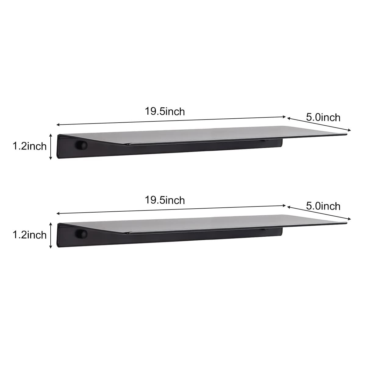 JYL HOME Modern Floating Shelf Wall Mounted Heavy Duty for Living Room Bedroom Bathroom, 19.7 Inch, Black, 2 Pack