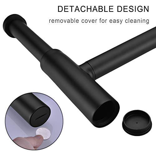 Orhemus All Brass Round Bottle P Trap, 1 1/4 Bathroom Basin Sink Waste Trap Drain Tube Kit Extra Long Slip Joint Extension Tube Tailpiece for Sink Drain, Adjustable Height Matte Black - Thumbnail 4