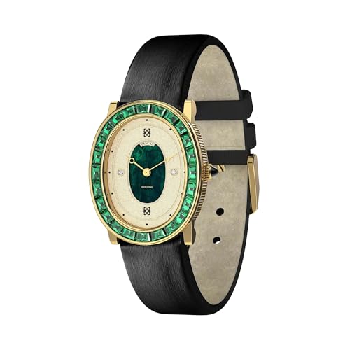 PASCAL Women's Oval Halo Diamond Watch Leather Strap, Swiss Movement Vintage Luxury Ladies Watches, 2.69 Ct Lab-Grown Gemstone, Diamond Markers, Sapphire Crystal, 3ATM Waterproof (Gift for Her) (Green)
