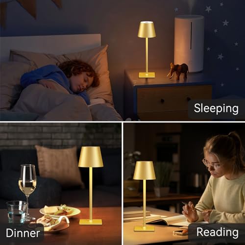 Image of Yogaret 4 Pack Gold Rechargeable Led Cordless Table Lamps,Cordless Lamp with 6000mAh Battery Operated,Wireless Lamp for Restaurant Home Dinner Dining Kitchen Outdoor Patio,Waterproof & Portable