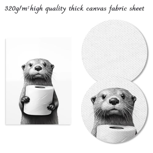 Dazzlewall Lustiges Badezimmer WandBild, Niedlicher Otter mit Toiletten Bild, Schwarz Weiß Tierbild für Badezimmer Toiletten Deko 12x16 Zoll Ungerahmt