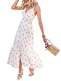 BerryGo Women's Embroidery Floral Maxi Dress Spaghetti Strap Pearl Button Down Dress White Floral Pi