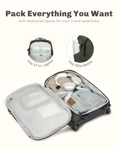Image of Hynes Eagle 2 in 1 Travel Backpack Set Rolling Backpack with Wheels Carry on Luggage 43L with Personal Item Bag for Men Women 17 inches Laptop Backpack Dark Green