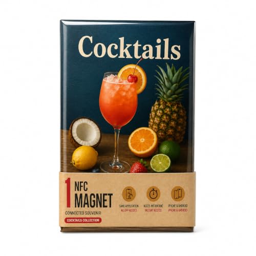 Magnet Connecte NFC Cocktails DailyTag – Aimant Interactif – Recettes de Cocktails – sans Application – Objet Connecte Cuisine – Idee Cadeau Originale