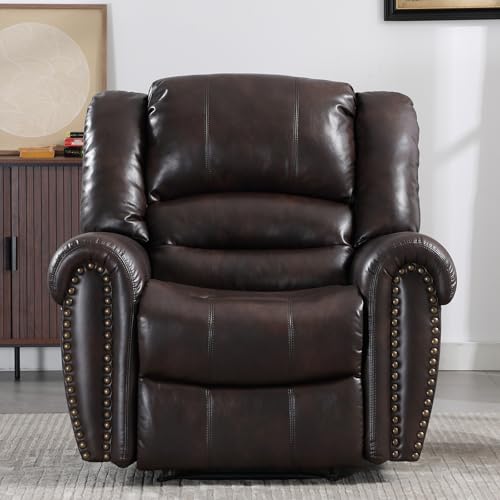 Image of CANMOV Leather Recliner Chair Set of 2, Classic and Traditional Manual Recliner Chair with Comfortable Arms and Back,Manual Single Recliner Sofa for Living Room, Dark Brown