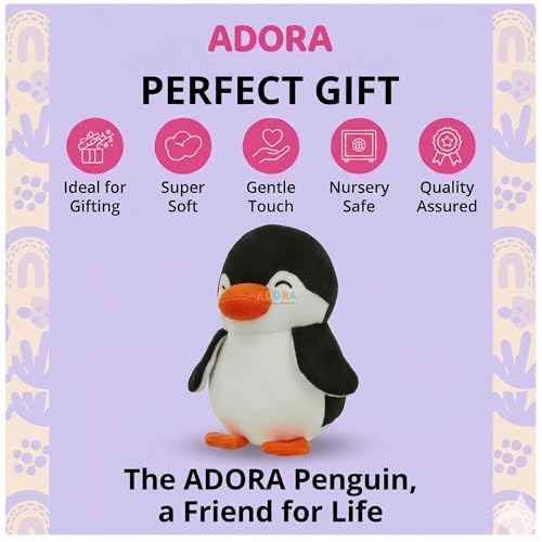 Image of ADORA Penguin Soft Toy for Kids, Cute Plush Stuffed Teddy Ultra Soft Animal Plush Toy for Boys & Girls, Birthday Gift for Babies & Toddlers, Washable Black & White Penguin (17 cm)