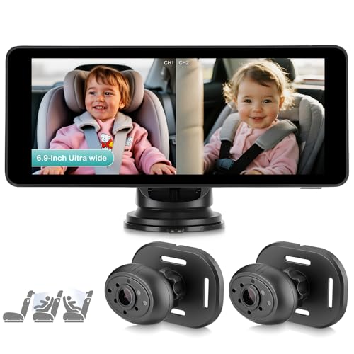 GEARMONSTER Baby Auto Kamera HD 1080P 6 9 Baby-Automonitor mit doppelter nach hinten gerichteter Kamera IR-Nachtsicht geteilte Bildschirmanzeige Autositzkamera mit Weitwinkel