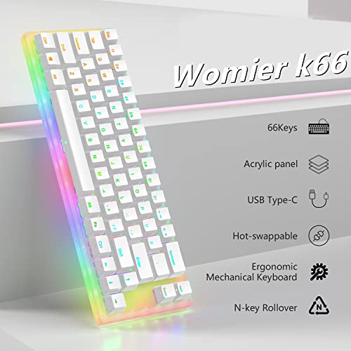 Womier K66 60% Mechanical Keyboard, Hot Swappable Wired Rgb Backlit Keyboard, Gateron Switch Acrylic Gaming Keyboard For Pc Ps4 Xbox (Red Switch,White) #TOP1