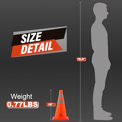 Image of RoadHero 18 Inch 4 Pack Collapsible Traffic Safety Cones with Bag, Orange