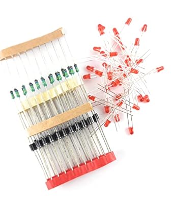 SME INDC1R Combo pack of 25 pics 3mm Red Led, 25 pics 1N4007 Diode and 25 pics 270K Resistors for 220V AC Indicator light (Red)