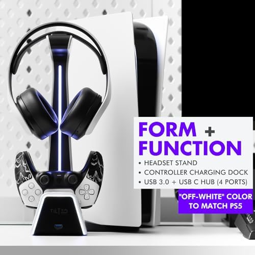 Tilted Nation Gaming Headset and Controller Stand | Premium PS5 Accessories (Clean Space with Charging Station) Headphone and Controller Holder for Desk, PlayStation 5, Xbox Game, - 1