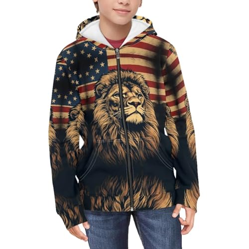 Patriotic Theme Animal Hoodies for Boys Loose Fit Comfort Soft Graphic Zip Up Hoodie with Pockets3