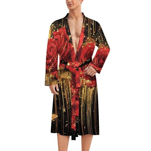 Bata de baño para hombre con mariposas roja y rosa bata ligera larga manga larga