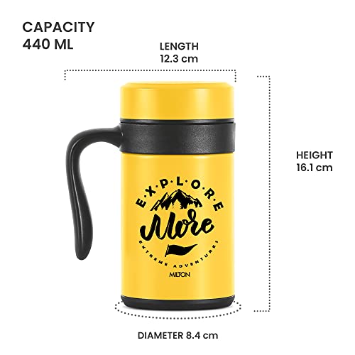 Image of MILTON Cosmic 500 Thermosteel Mug, 440 ml, Yellow | Stainless Steel Strainer | Hot & Cold | Vacuum Insulated | Rust Proof | Leak Proof | Tea | Coffee | Mug