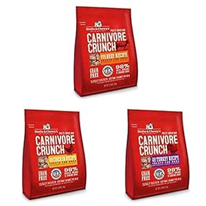 Stella & Chewy’s Freeze-Dried Raw Carnivore Crunch Dog Treats (Bundle of 3, 3.25 oz. Bags) – Beef, Chicken, Turkey
