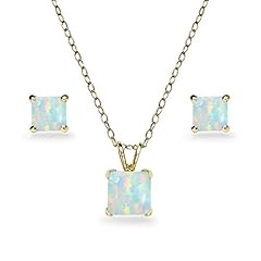 Synthetic White Opal - Yellow Gold Flash