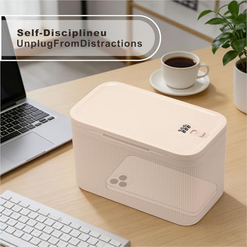 Image of SANIDIKA Lockable Storage Box, Locking Medicine Box, Cell Phone Locked Jail, Food Medical Lockbox, Containers Bin for Personal Refrigerator Home Office Organization Travel Farther Gift (Cream Plus)