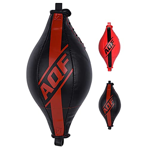 AQF Velocidad De Doble Extremo De La Bola De Cuero Maya Boxeo Dodge Speed Bag Puñetazos MMA De Suelo A Techo Cuerda (Negro)