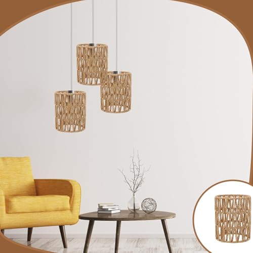 Handwoven Boho Rattan Lampshade, 5.9" H x 4.72" D, Natural Brown Round Shade for Bedroom, Living Room, Dining Room, Pendant, Wall Sconces, Floor Lamps - Image 5