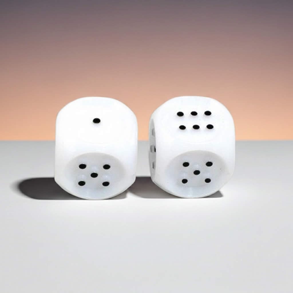 White Tactile Dice with Raised Black Pips D6 20mm (25/32in) Pack of 2 Dice Koplow Games
