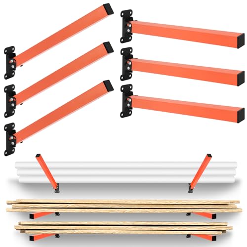 Image of Superunner lumber storage rack, Heavy Duty Metal Lumber Storage Rack with Multi Angle Adjustment and 3-Level Wall Mount for Garage Shop Indoor Outdoor, Orange (2 PACK)