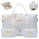 Mama Maternity Hospital Bag Essentials for Women Labor Delivery Baby Diaper Organizer with Shoe Compartment,2 Toiletry Pouch Travel Floral Duffle Bag for Pregnancy Mommy Weekender Overnight Gifts,Blue