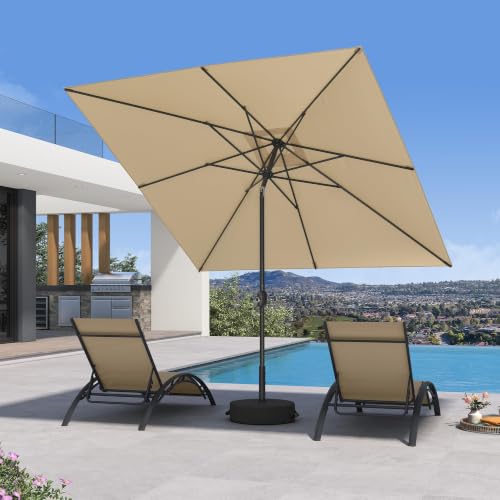 PURPLE LEAF Patio Market Umbrella 8' x 8' with Base Aluminum Crank, Beige — view 3