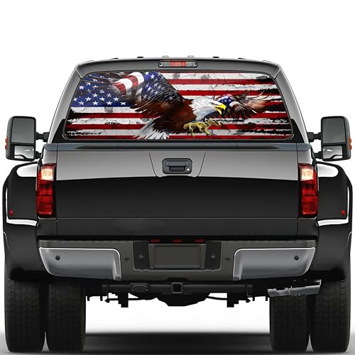 Image of Rzuiyte American Flag Eagle Rear Window Decal - Decal for Cars, SUVs, Trucks (65x17in) - Gift for Men, Dad, Gramps, Boyfriend