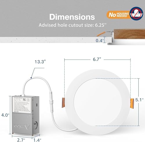 Amico 4 Pack 6 Inch 5CCT Ultra-Thin LED Recessed Ceiling Light with Junction Box, 2700K/3000K/3500K/4000K/5000K Selectable, 12W Eqv 110W 1050LM Brightness Dimmable Canless Wafer Downlight, ETL & FCC by Amico - Used condition - Image 5