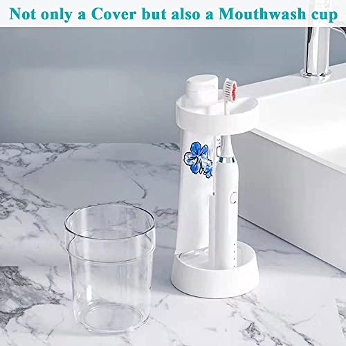 White Toothbrush Holder Stand With Cover / Cup 2 Slots, Height Adujustable Electric Toothbrush Holders For Bathrooms, Compatible With Toothpaste, Conventional Or Electric Toothbrushes Storage #TOP3