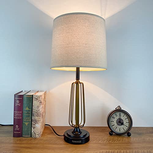 Raikage Retro Metal Decorative 24.5" Table Lamps For Bedrooms Set Of 2,Touch Control 3-Way Dimmable, With 2 Usb Charging Ports, Antique Farmhouse Traditional Bedsides Lamps #TOP5