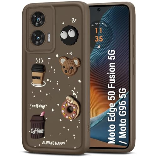 Image of Bintage Cute Fun Taddy Cartoon 3D Ball Bear Milk Cake Coffee Silicon Case Full Body & Camera Protection Back Cover Compatible for Motorola Moto G96 5G - Brown