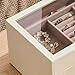 pickpiff Jewelry Box Organizer Case for Women: 3-Layer Jewelry Storage Case with Glass Window, Ivory Leather with Pink Velvet, Holder for Ring Necklace Bracelet Brooch Watch, Great Gift for Her