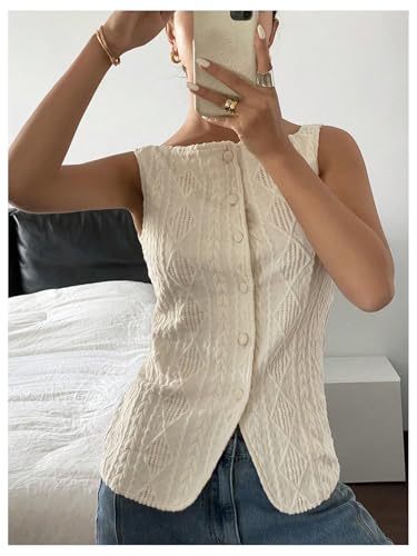 SOLY HUX Women's Button Down Y2k Textured Tank Top Sleeveless Vest Shirt Old Money Clothes4