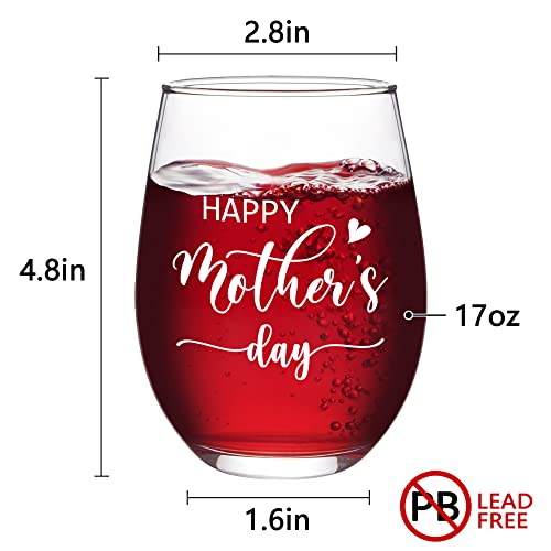 Modwnfy Mothers Day Gifts, Funny Happy Mother’s Day Stemless Wine Glass, Gifts For Mom From Daughter Son Husband, Mothers Day Gifts For Mom Mother Mommy Mother In Law Stepmom Grandma, 17 Oz Mom Gifts #TOP6