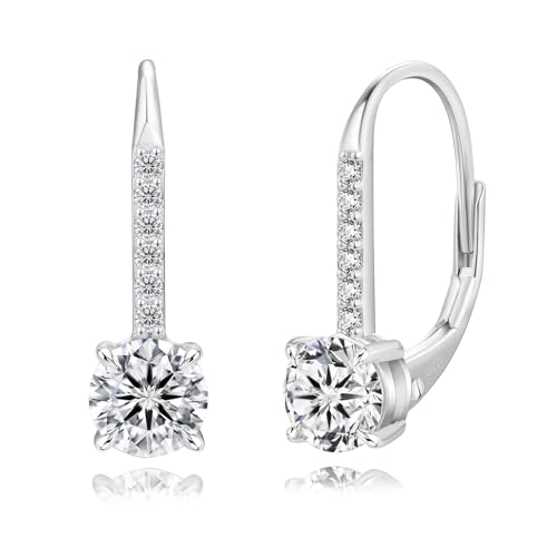 Image of KRKC Moissanite Earrings for Women Men, 14k White Gold Drop Dangle Earrings, 1.0ct-2.0ct S925 Sterling Silver Diamond Earrings Leverback, Hypoallergenic Jewelry Gift