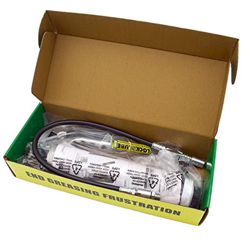 LockNLube Spin-On Pistol-Grip Grease Gun Kit. Includes: 1 Tube Grease, The Grease Coupler Plus a Heavy-Duty 20\" Grease Hose and in-line Hose Swivel.