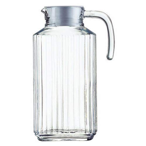 Glass Ware Ribbed Pitcher With Lid And Handle, Up To 60Oz.each- Sleek And Elegant, For Milk, Iced Tea, Juices, Water Etc. 1.8 L. (Lid Is White) (1) #TOP2