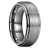 King Will Tungsten Carbide Wedding Ring for Men - 8mm Gunmetal Grey Matte Brushed Finish Comfort Fit Mens Wedding Band for Everyday Wear 10