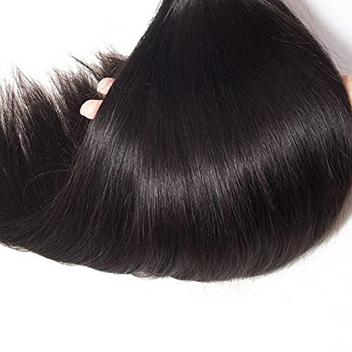 Image of #1B Black Bundles Human Hair Straight Bundles 12 14 16 Inch Natural Black Straight Bundle Human Hair Extensions Unprocessed Virgin Remy Hair 3 Bundle 50 Gram Per Bundle For Women