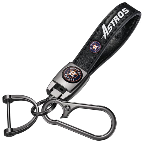 Image of Car Keychain Keyring for Huston Astros Baseball Fans,Huston Astros Accessories Women /Men's Keychains for Vehicles,Leather Key Ring Lanyard for Car Key Fob Holder,Key Fob Keyring Replacement