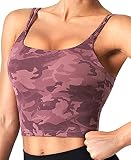 CELER Women's Padded Sports Bra Double Longline Crop Tank Top Fitness Yoga Workout Top, Purple Camo