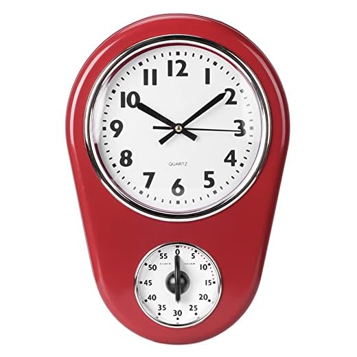 Retro Kitchen Timer Wall Clock, Vintage Wall Big Watch Hanging Clock Home Kitchen Timer Bell Shape Red for Indoor Living Room Decoration