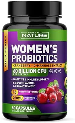 Probiotics for Women – 60 Billion CFUs, 16 Strains, with Cranberry, D-Mannose & Prebiotics – Supports Digestive, Immune, & Vaginal Health – Non-GMO, Dairy & Gluten-Free – 60 Veggie Capsules