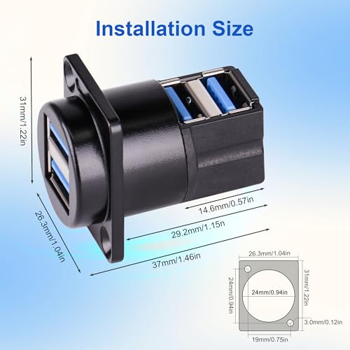 Acoplador USB 3.0 dual montaje panel 90° miniatura 7