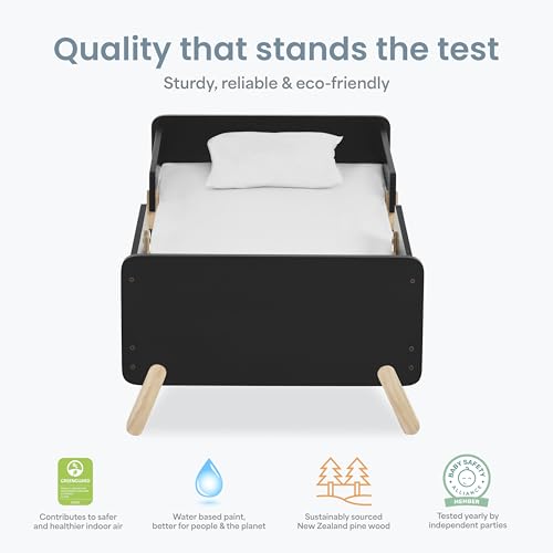 Dream On Me Osko Convertible Toddler Bed Made with Sustainable New Zealand Pinewood in Black, JPMA & Greenguard Gold Certified, Non-Toxic Finish